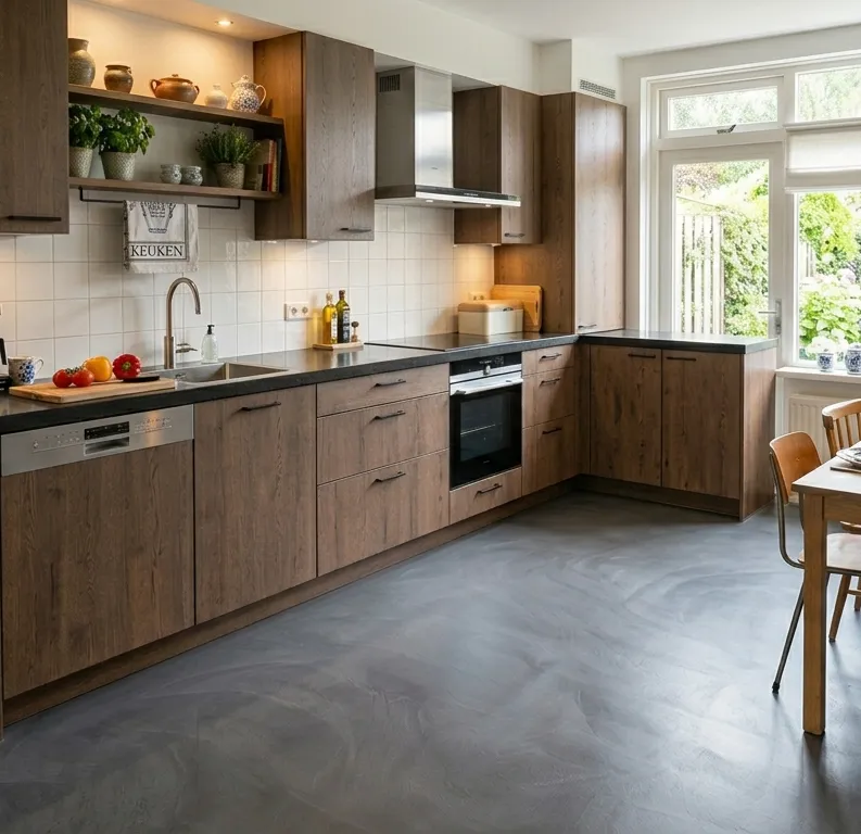 Lavasteen gietvloer in keuken